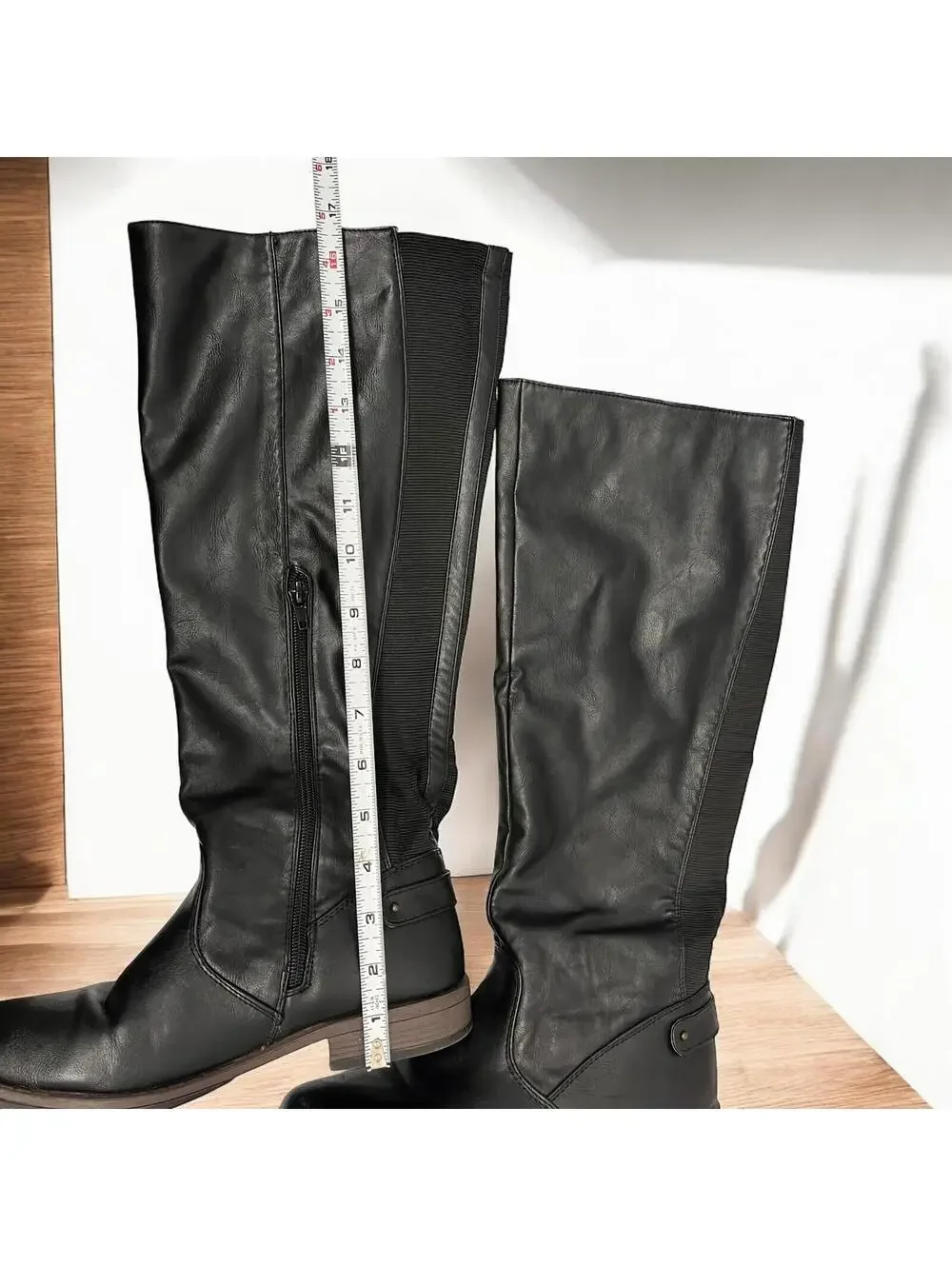 Bamboo Montage-77 Riding‎ Boots Womens 7.5 Black Leather Knee High Side Zip